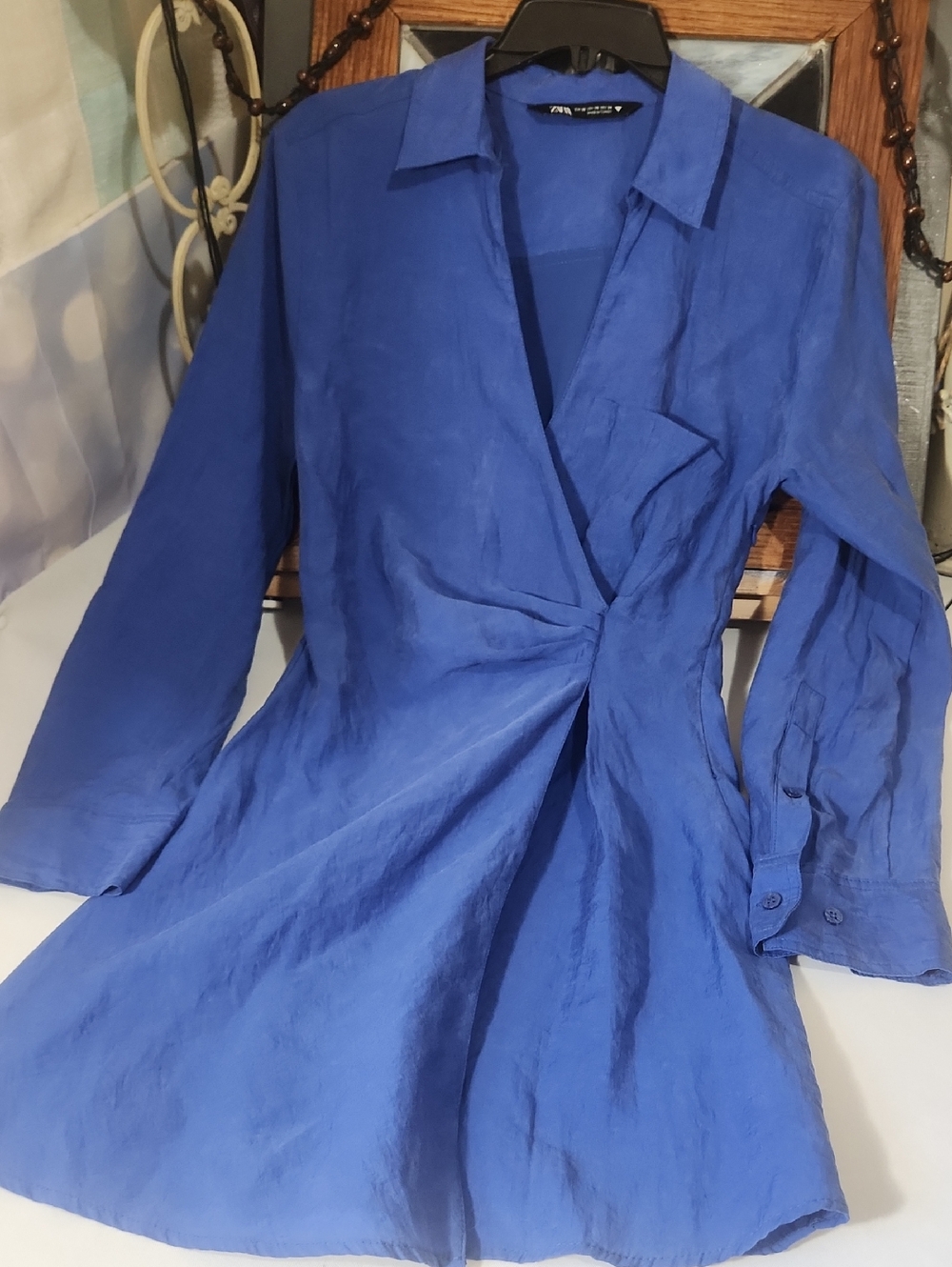 Zara Blue Long Sleeve, Gaux Wrap Mini Dress